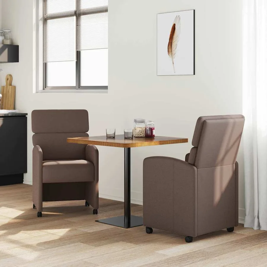 Chaises de Salle à Manger avec Roues 2 pcs Marron Simili cuir - 3