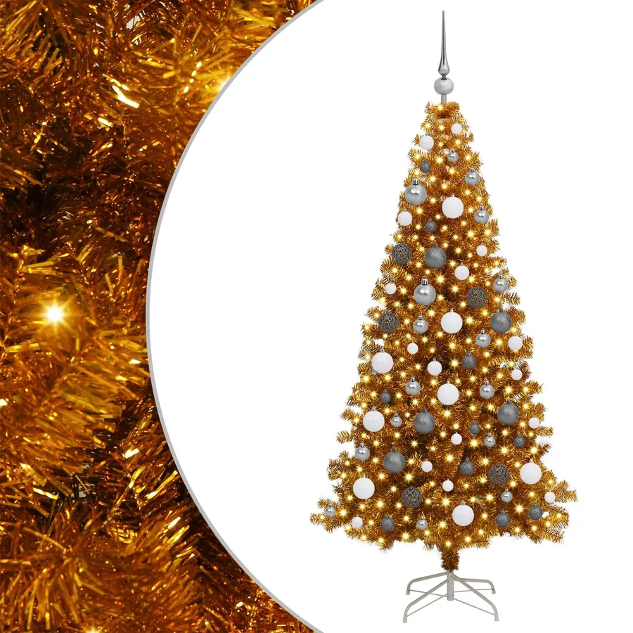 Sapin de Noël avec 300 LED avec support Doré 180 cm PET - 2