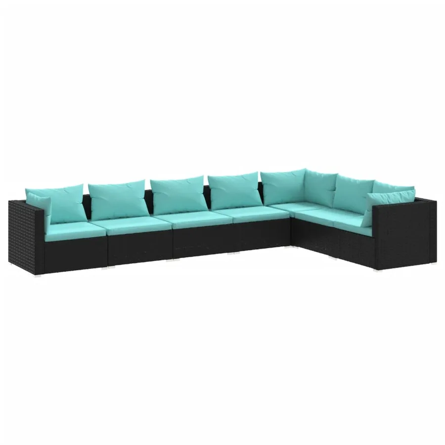 Salon de jardin 7 pcs avec coussins Résine tressée Noir - 2