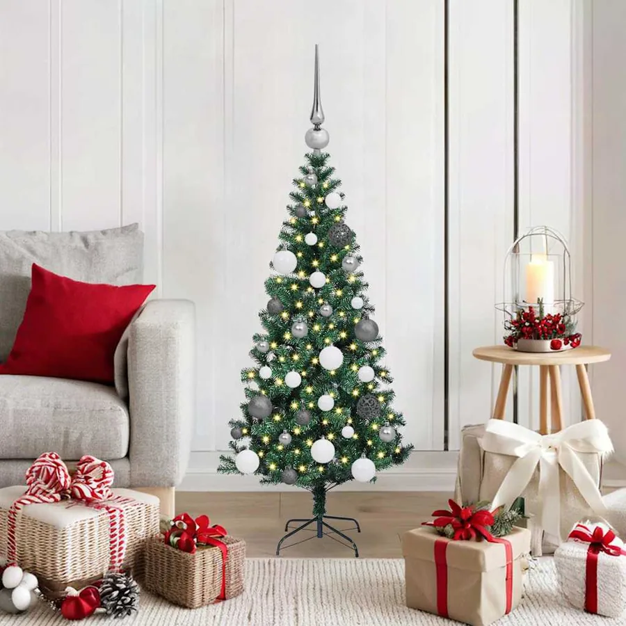 Sapin de Noël artificiel pré-éclairé Vert 120 cm PVC et métal