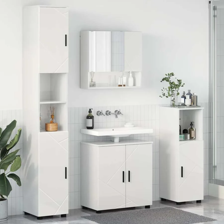 Ensemble de mobilier de salle de bain 4 pcs Blanc brillant