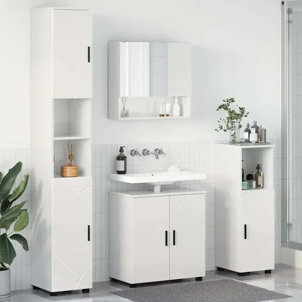 Ensemble de mobilier de salle de bain 4 pcs Blanc brillant
