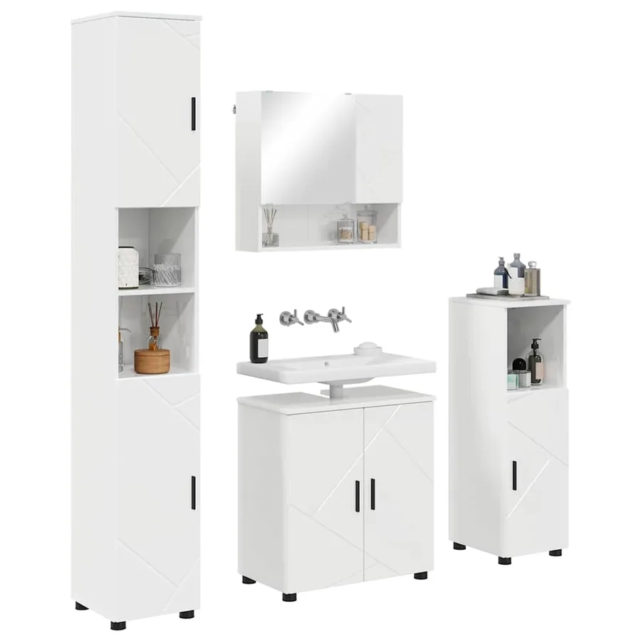 Ensemble de mobilier de salle de bain 4 pcs Blanc brillant - 3