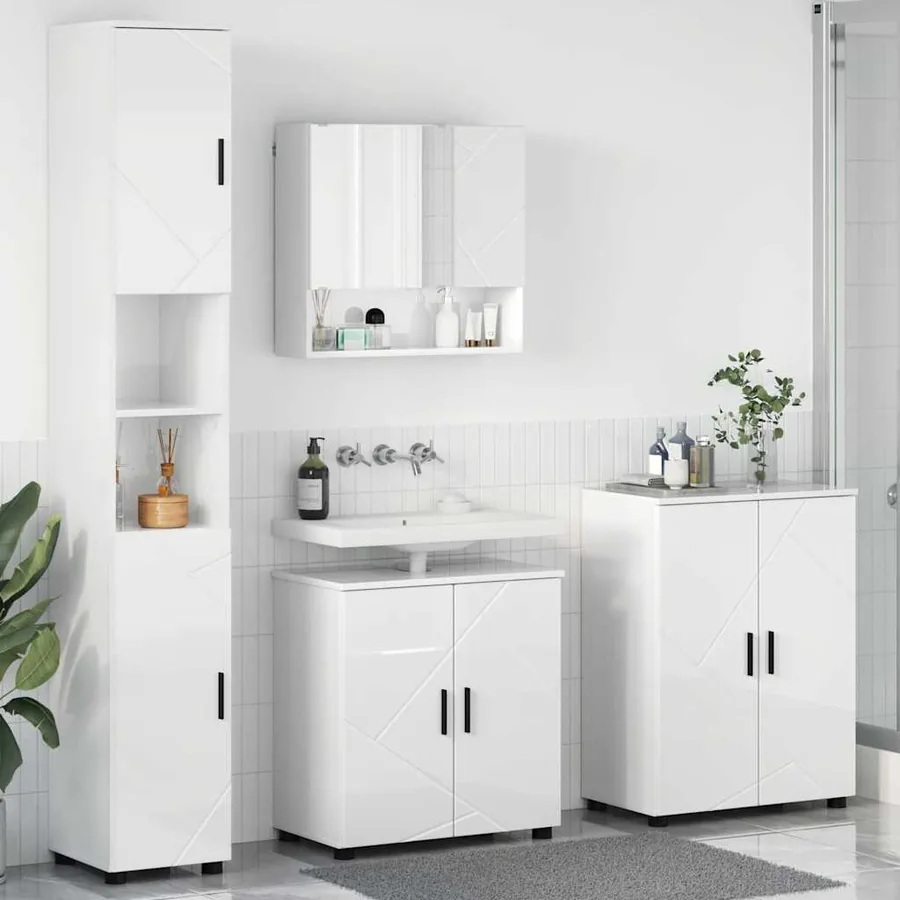Ensemble de mobilier de salle de bain 4 pcs Blanc brillant