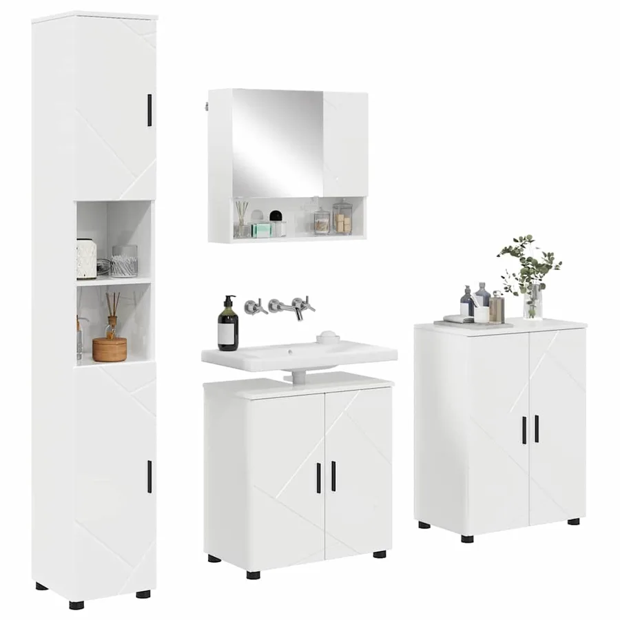 Ensemble de mobilier de salle de bain 4 pcs Blanc brillant - 3