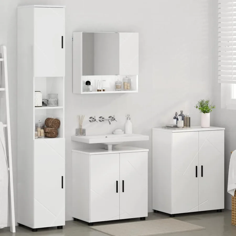 Ensemble de mobilier de salle de bain 4 pcs Blanc brillant - 4