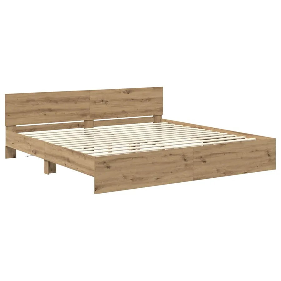 Cadre de lit Chêne artisanal 200 x 200 cm Bois d'ingénierie - 5