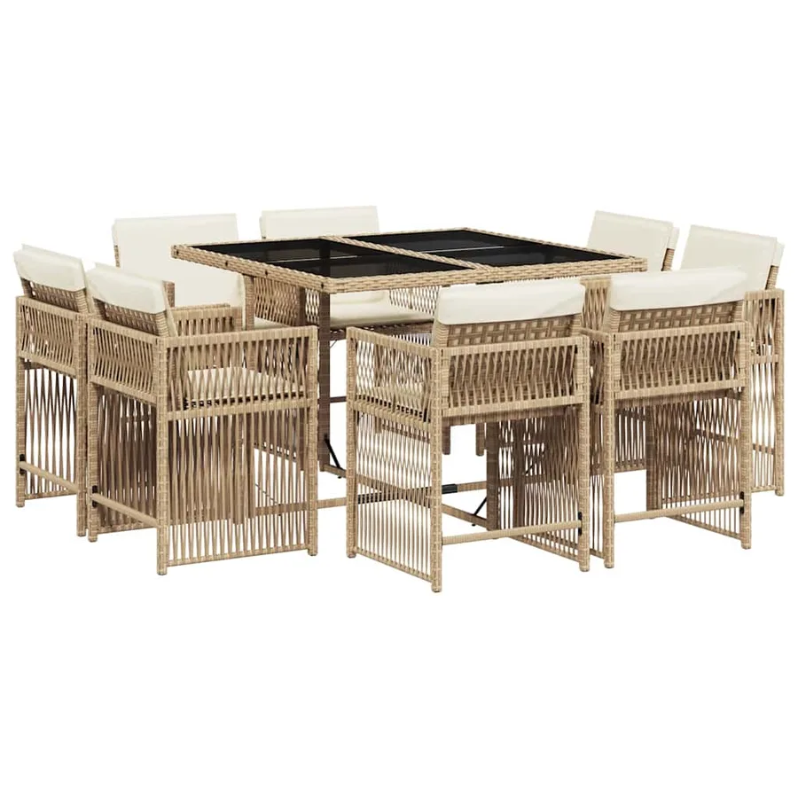 Ensemble à manger de jardin et coussins 9 pcs beige Poly rotin - 2