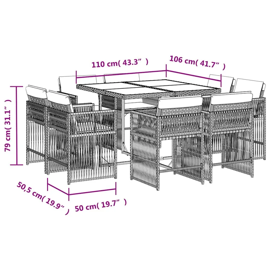 Ensemble à manger de jardin et coussins 9 pcs beige Poly rotin - 5