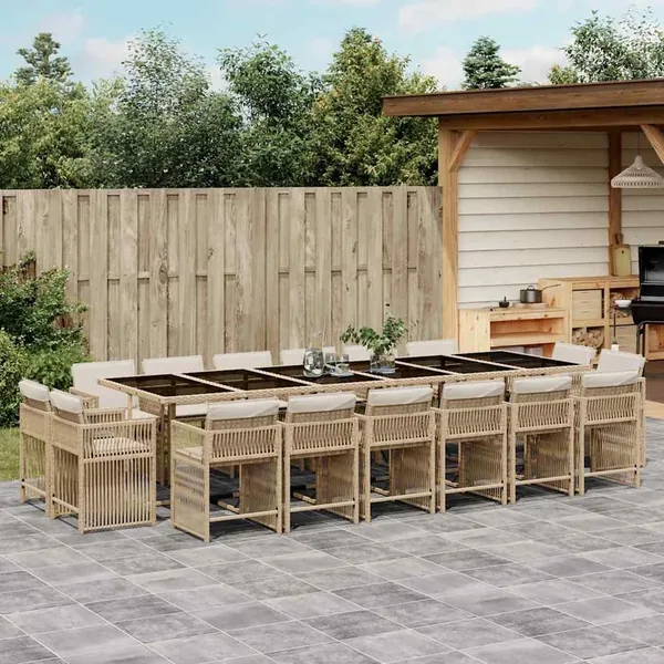Ensemble à manger de jardin et coussins 17 pcs beige