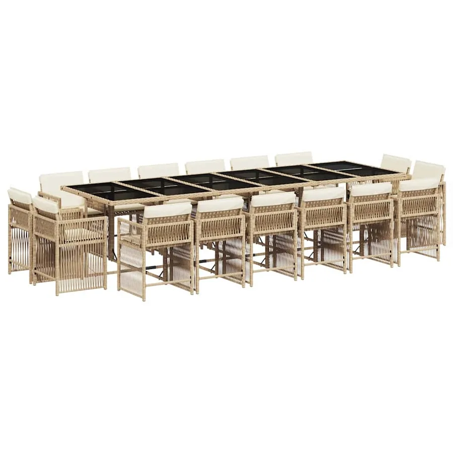 Ensemble à manger de jardin et coussins 17 pcs beige - 2