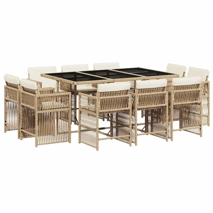 Ensemble à manger de jardin et coussins 11 pcs beige poly rotin - 2
