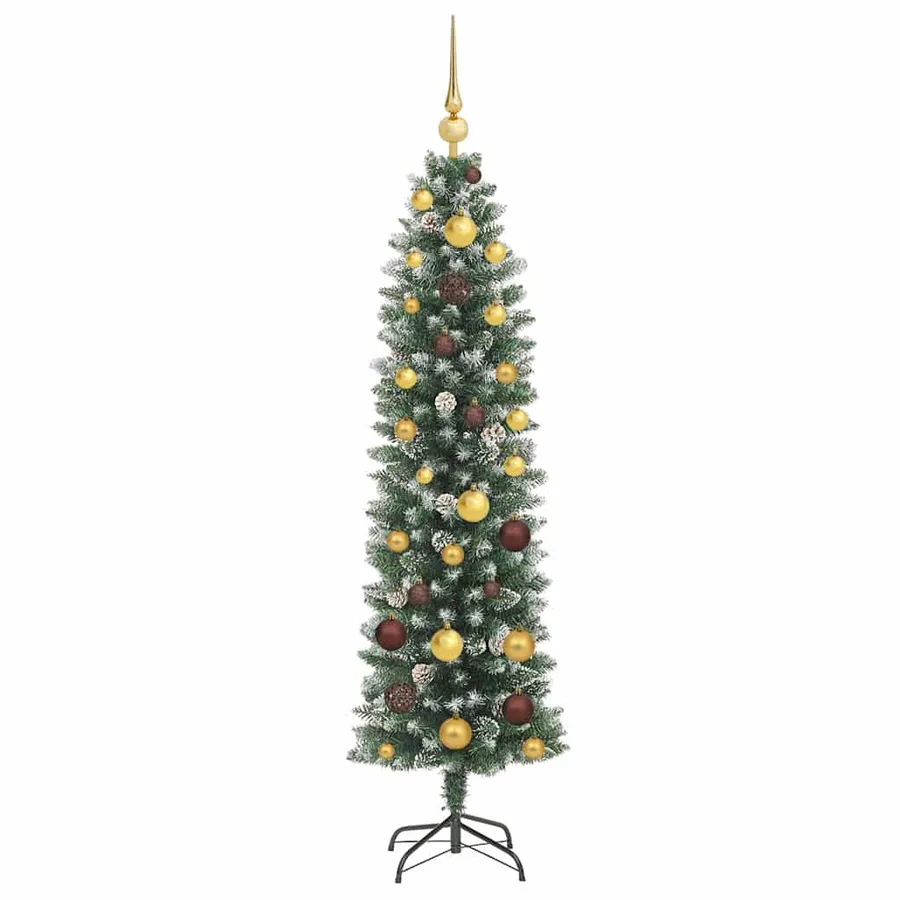 Arbre de Noël artificiel slim avec 150 LED Vert et blanc 150 cm - 4