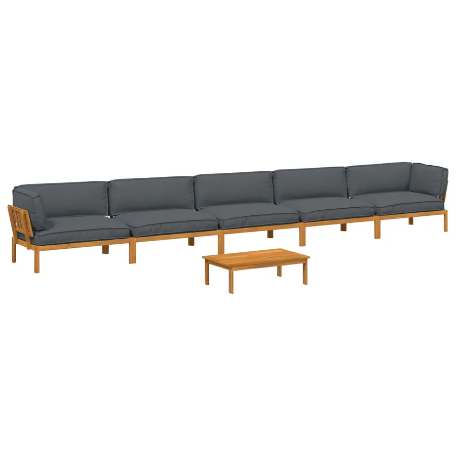 Ensemble de Canapés Uni 6 pcs Anthracite Bois d'Acacia Massif - 2