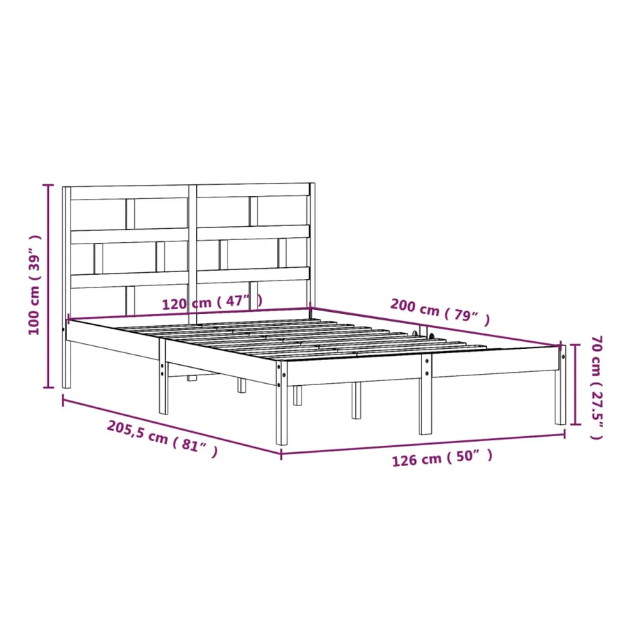 Cadre de lit sans matelas bois massif 120x200 cm - 9