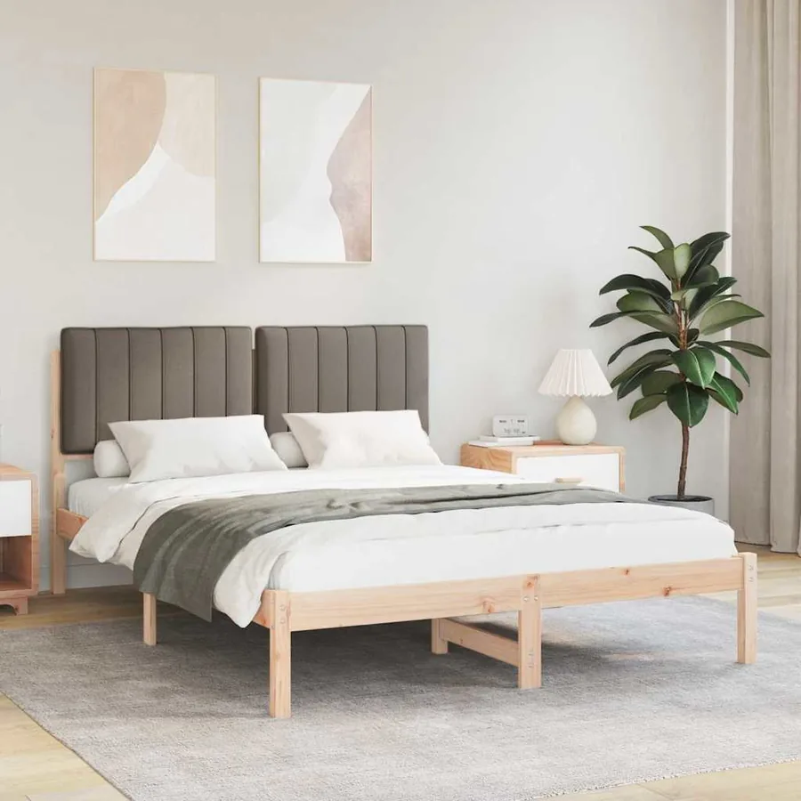 Cadre de lit avec tête de lit rembourrée Taupe 135 x 190 cm