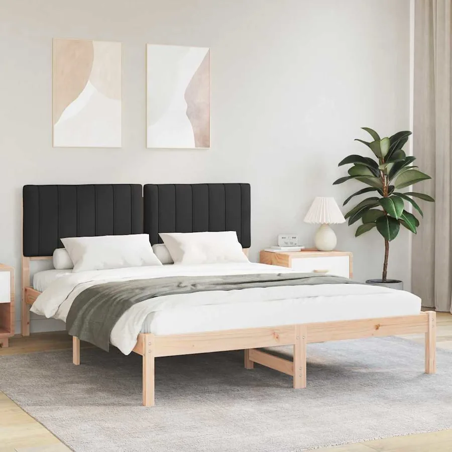Cadre de lit avec tête de lit rembourrée Noir 150 x 200 cm