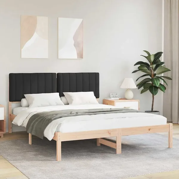 Cadre de lit avec tête de lit rembourrée Noir 150 x 200 cm
