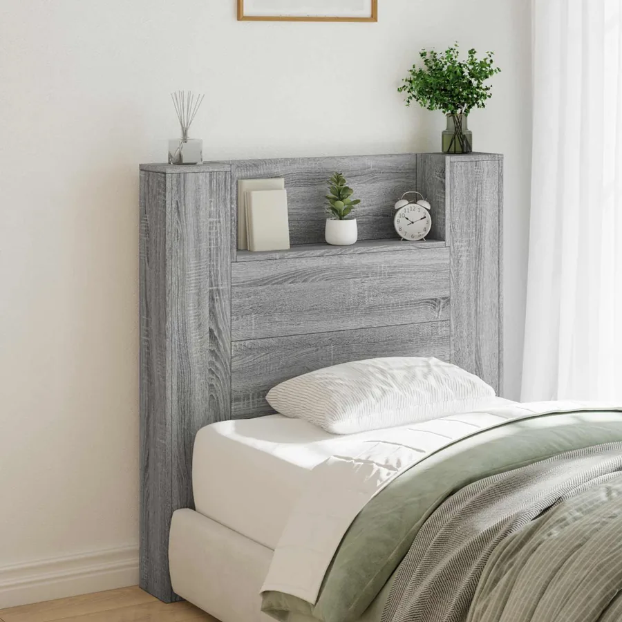 Tête de lit de rangement avec LED Sonoma gris Bois d'ingénierie