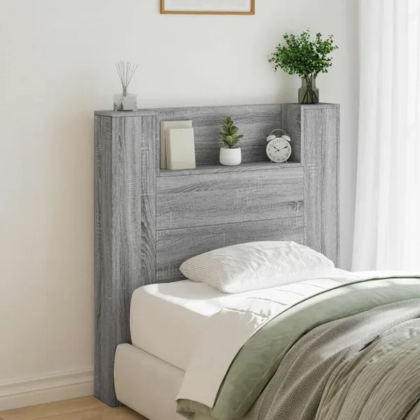Tête de lit de rangement avec LED Sonoma gris Bois d'ingénierie
