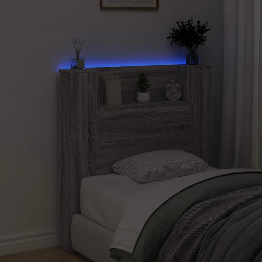 Tête de lit de rangement avec LED Sonoma gris Bois d'ingénierie - 4