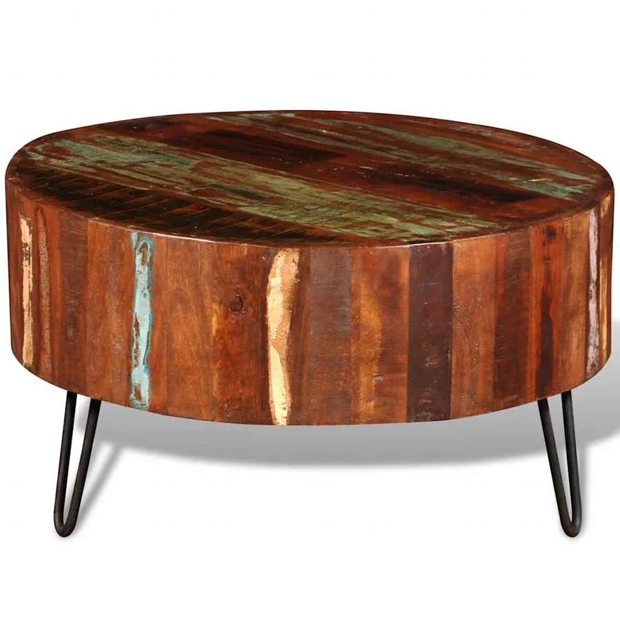 Table basse ronde Bois massif de récupération - 5