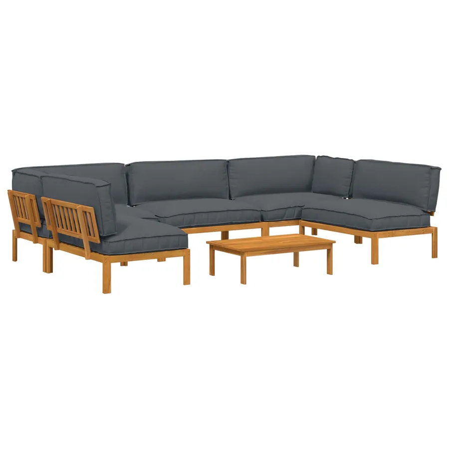 Ensemble de Canapés Uni 6 pcs Anthracite Bois d'Acacia Massif - 2