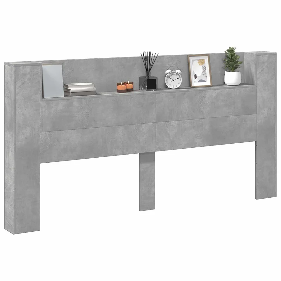 Tête de lit de rangement avec LED Gris béton Bois d'ingénierie - 3