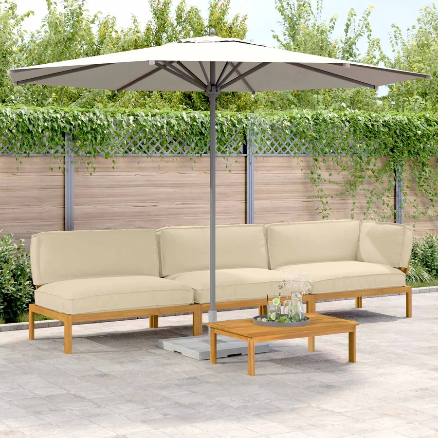 Ensemble de Canapés Uni 4 pcs Beige Bois d'Acacia Massif