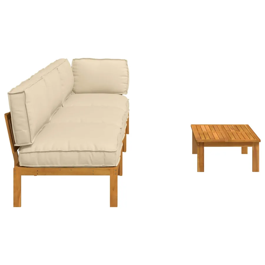 Ensemble de Canapés Uni 4 pcs Beige Bois d'Acacia Massif - 11