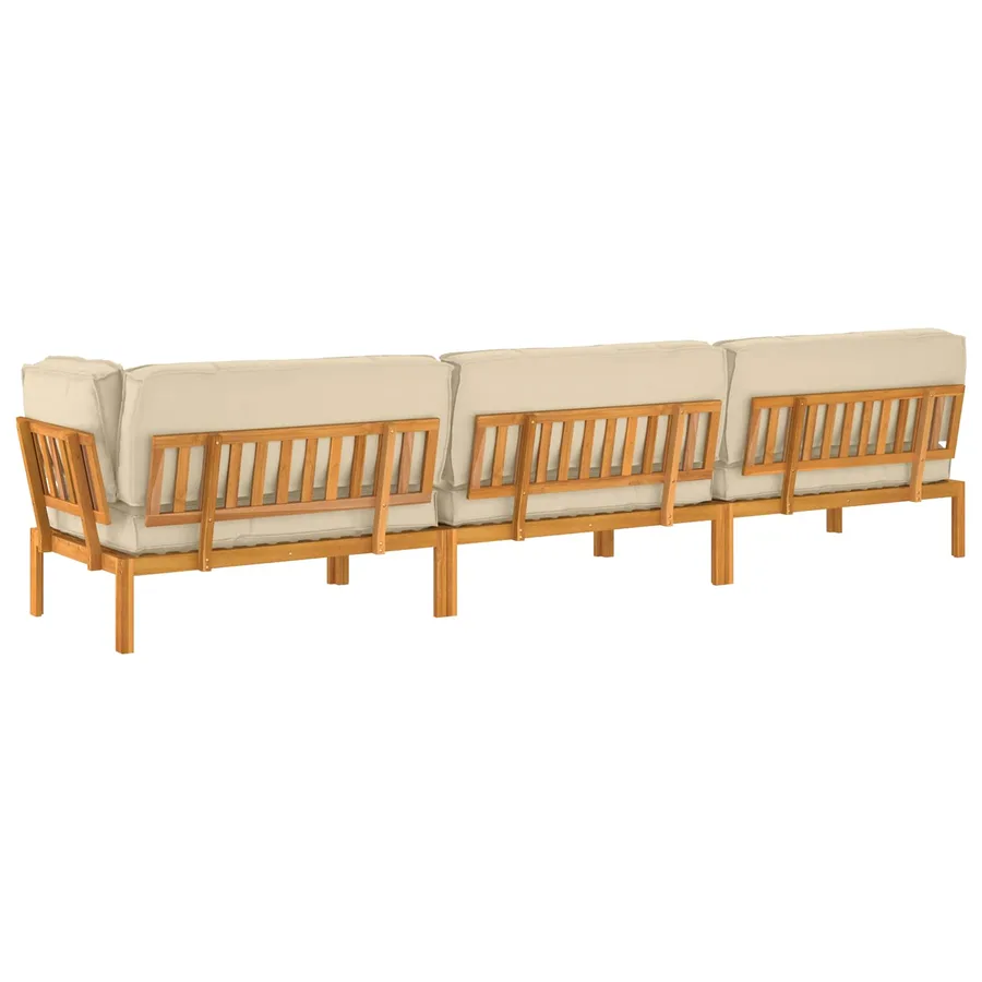 Ensemble de Canapés Uni 4 pcs Beige Bois d'Acacia Massif - 12