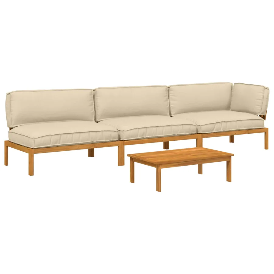 Ensemble de Canapés Uni 4 pcs Beige Bois d'Acacia Massif - 2