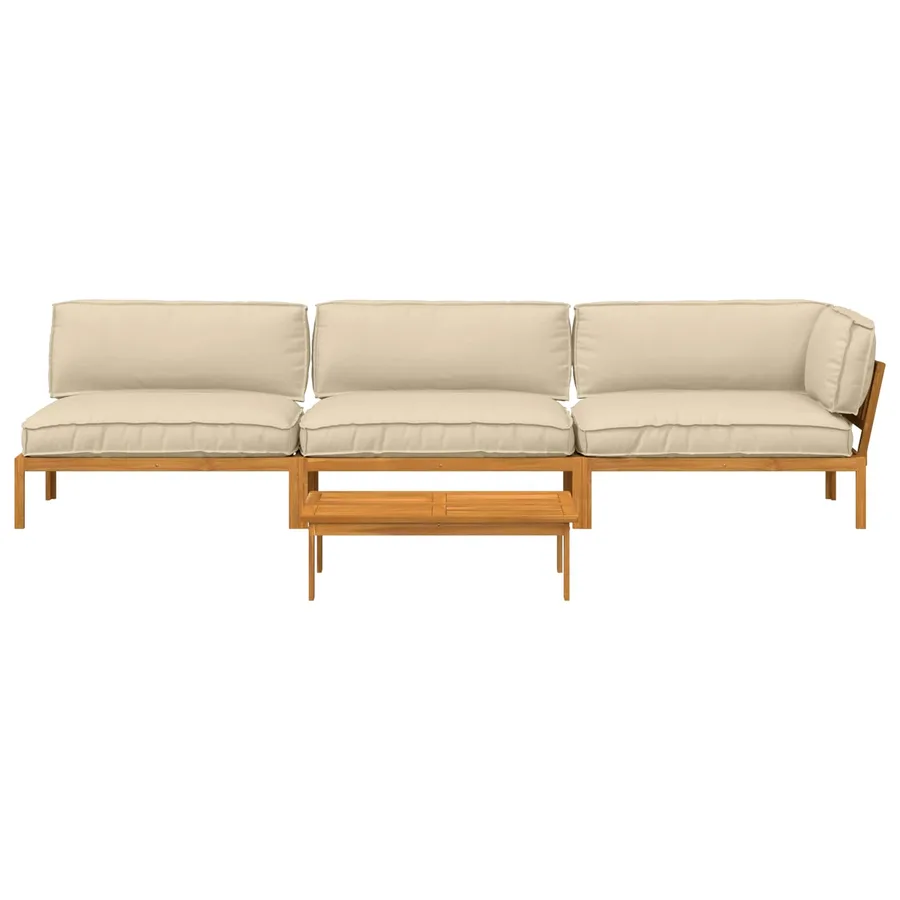 Ensemble de Canapés Uni 4 pcs Beige Bois d'Acacia Massif - 8