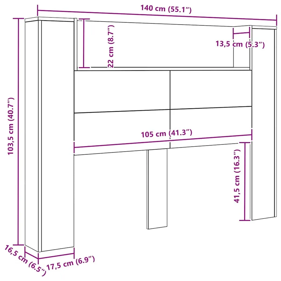Tête de lit de rangement avec LED Chêne noir Bois d'ingénierie - 11