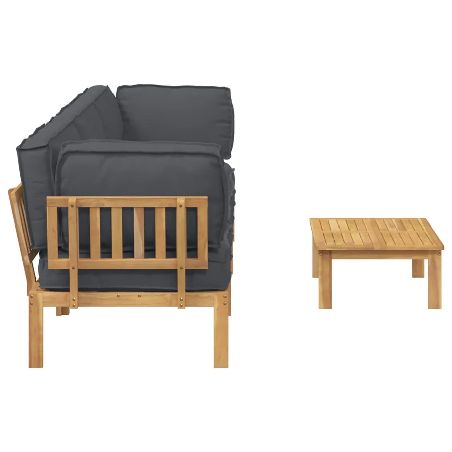 Ensemble de Canapés Uni 4 pcs Anthracite Bois d'Acacia Massif - 11
