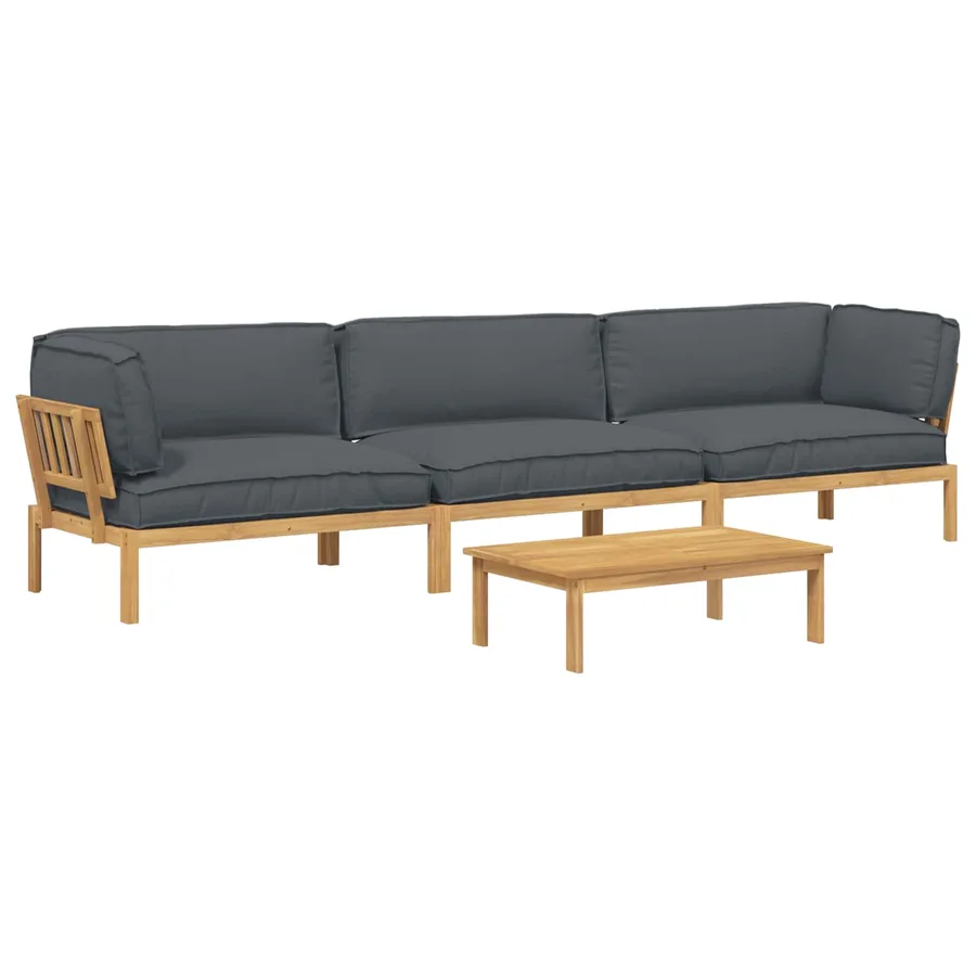Ensemble de Canapés Uni 4 pcs Anthracite Bois d'Acacia Massif - 2