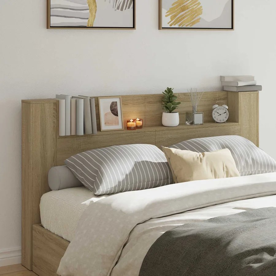 Tête de lit de rangement avec LED Chêne Sonoma