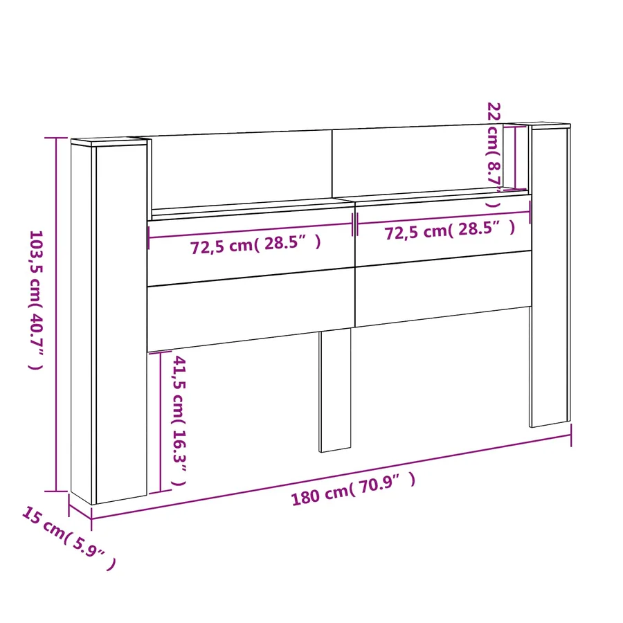 Tête de lit de rangement avec LED Chêne Sonoma - 13