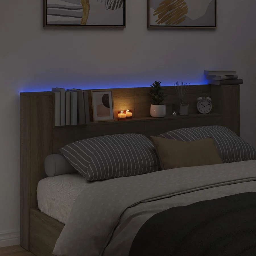 Tête de lit de rangement avec LED Chêne Sonoma - 4