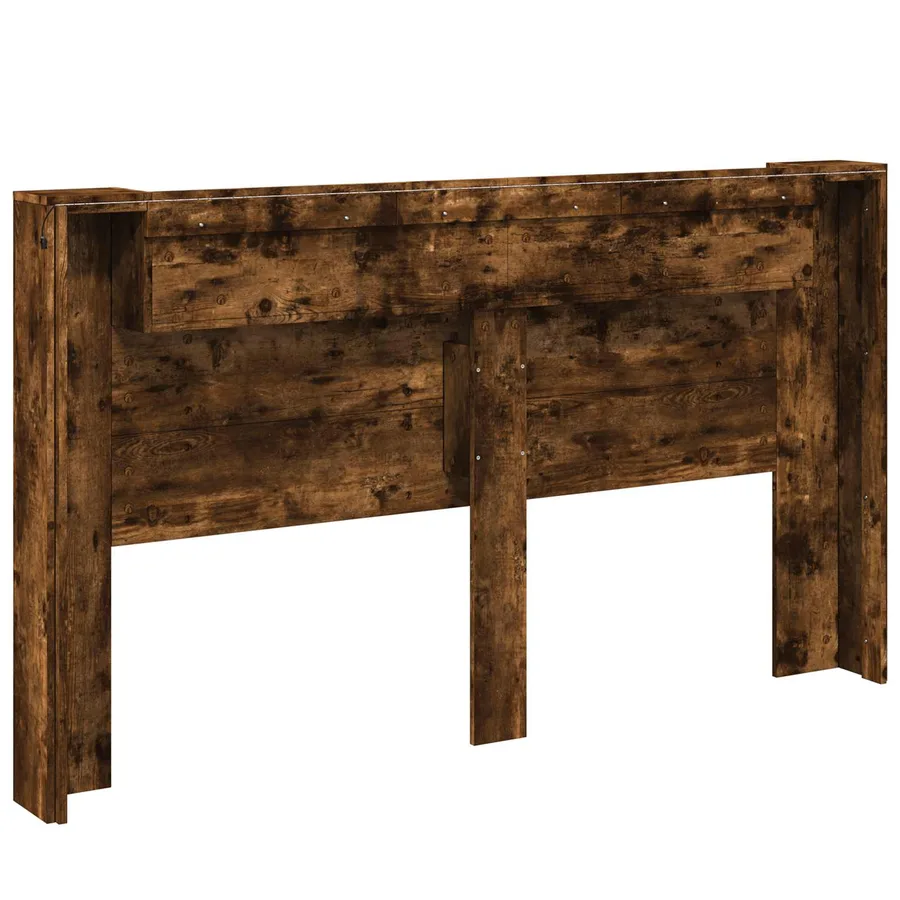 Tête de lit de rangement avec LED Chêne fumé Bois d'ingénierie - 7