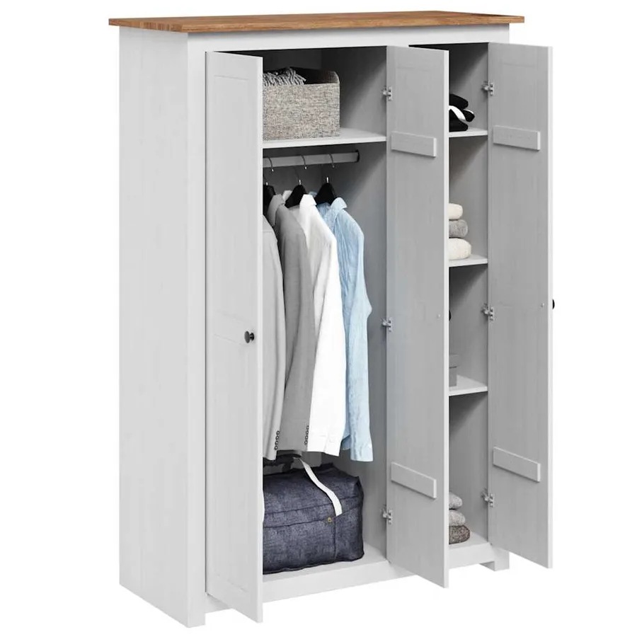 Garde-robe 3 portes Blanc 118x50x171,5cm Pin Assortiment Panama - 3