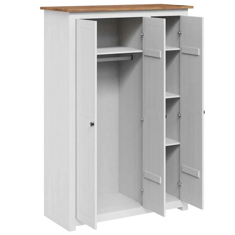 Garde-robe 3 portes Blanc 118x50x171,5cm Pin Assortiment Panama - 4