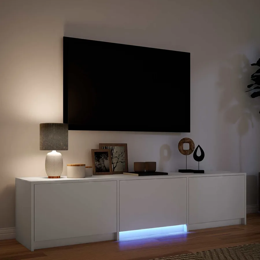 Meuble TV avec LED 165 x 34 x 40 cm Blanc Bois d’ingénierie - 4