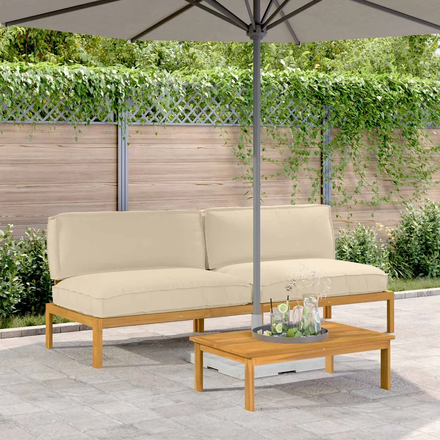 Ensemble de Canapés Uni 2 pcs Beige Bois d'Acacia Massif