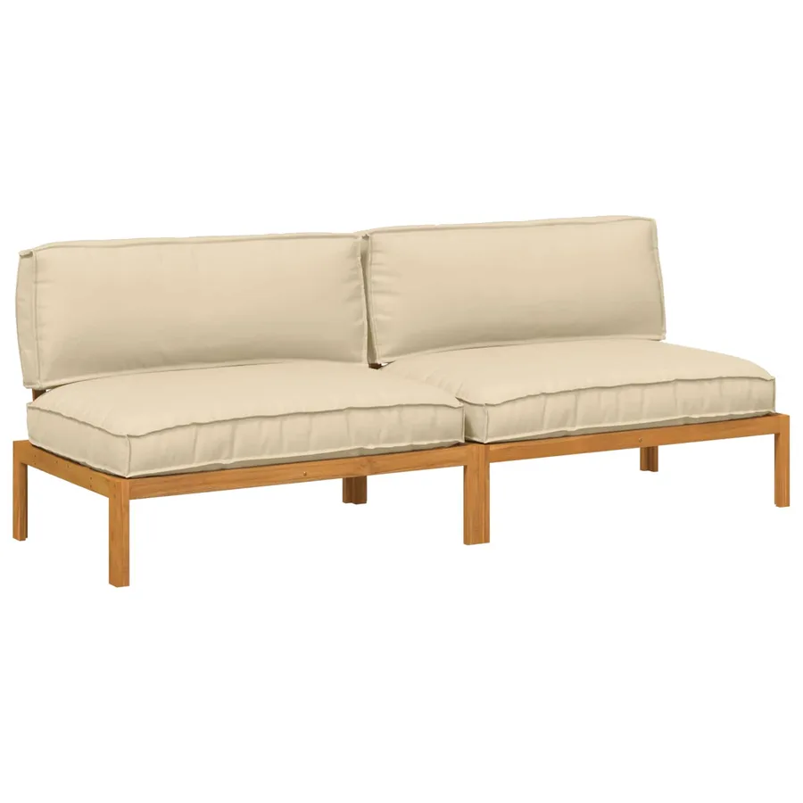 Ensemble de Canapés Uni 2 pcs Beige Bois d'Acacia Massif - 2