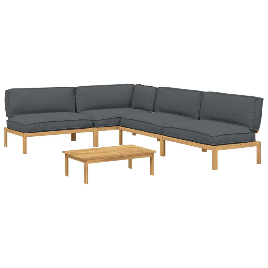 Ensemble de Canapés Uni 5 pcs Anthracite Bois d'Acacia Massif - 2