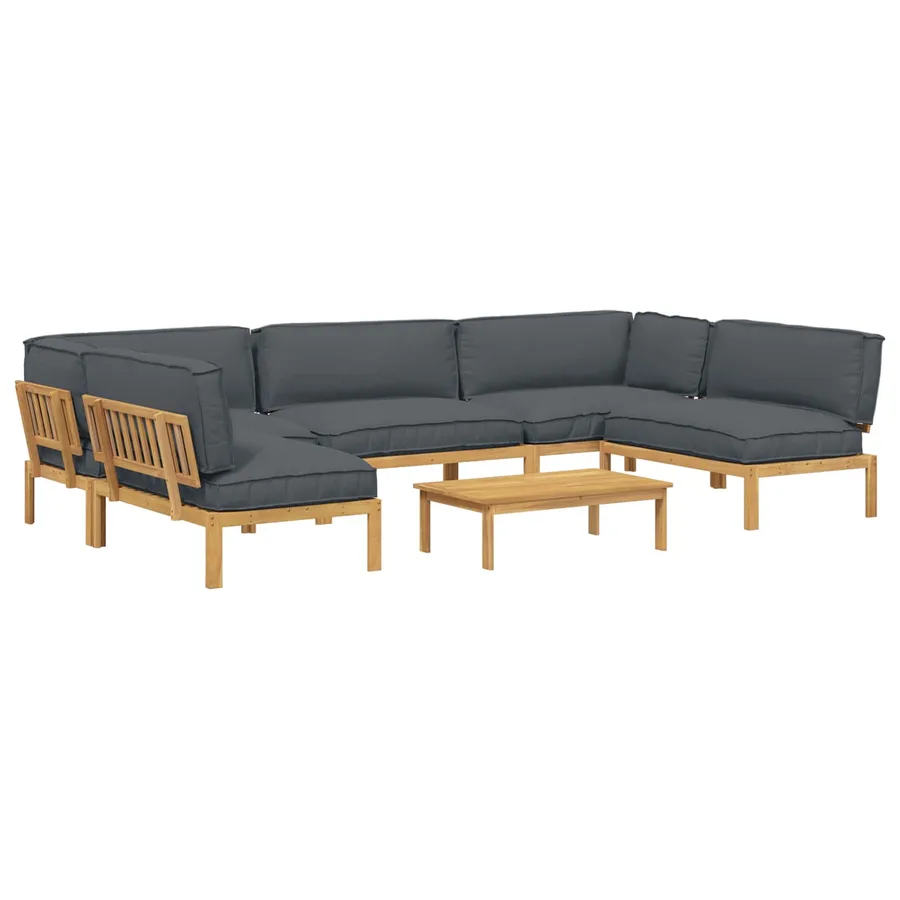 Ensemble de Canapés Uni 6 pcs Anthracite Bois d'Acacia Massif - 2