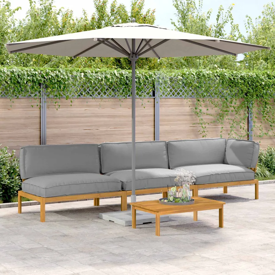 Ensemble de Canapés Uni 4 pcs Gris Bois d'Acacia Massif