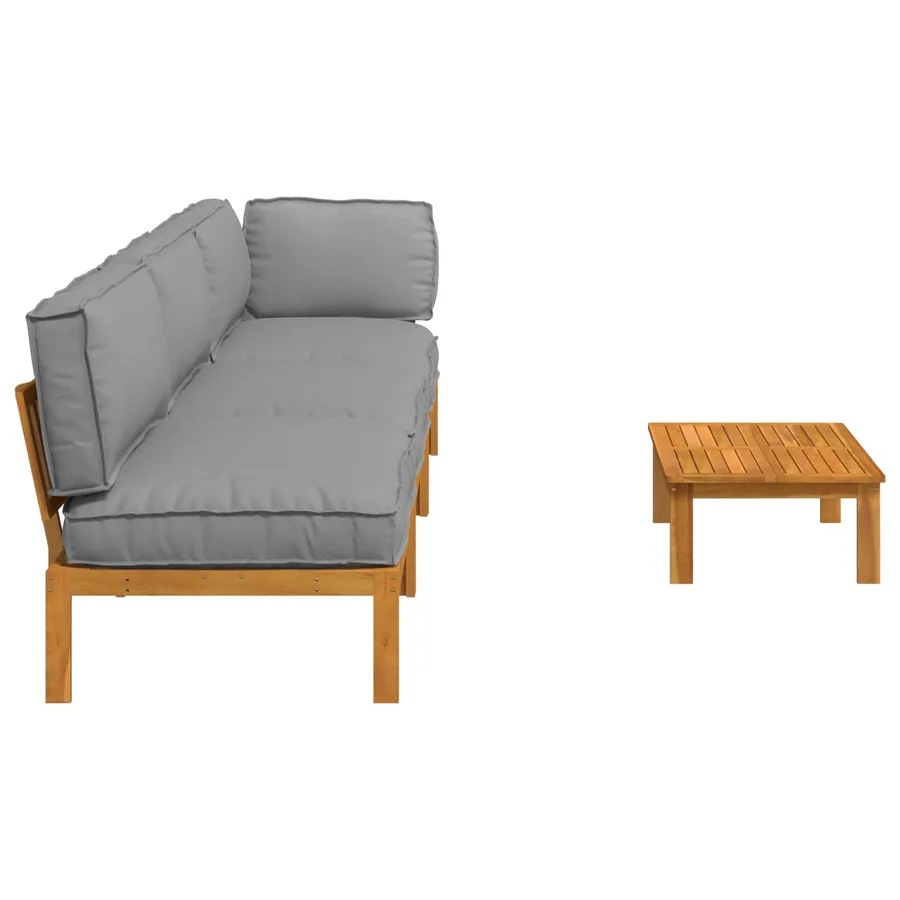 Ensemble de Canapés Uni 4 pcs Gris Bois d'Acacia Massif - 11