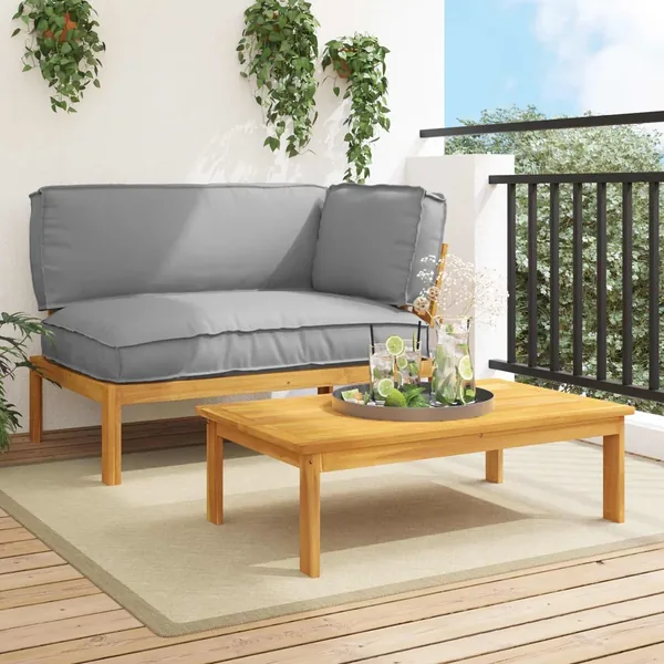 Ensemble de Canapés Uni 2 pcs Gris Bois d'Acacia Massif
